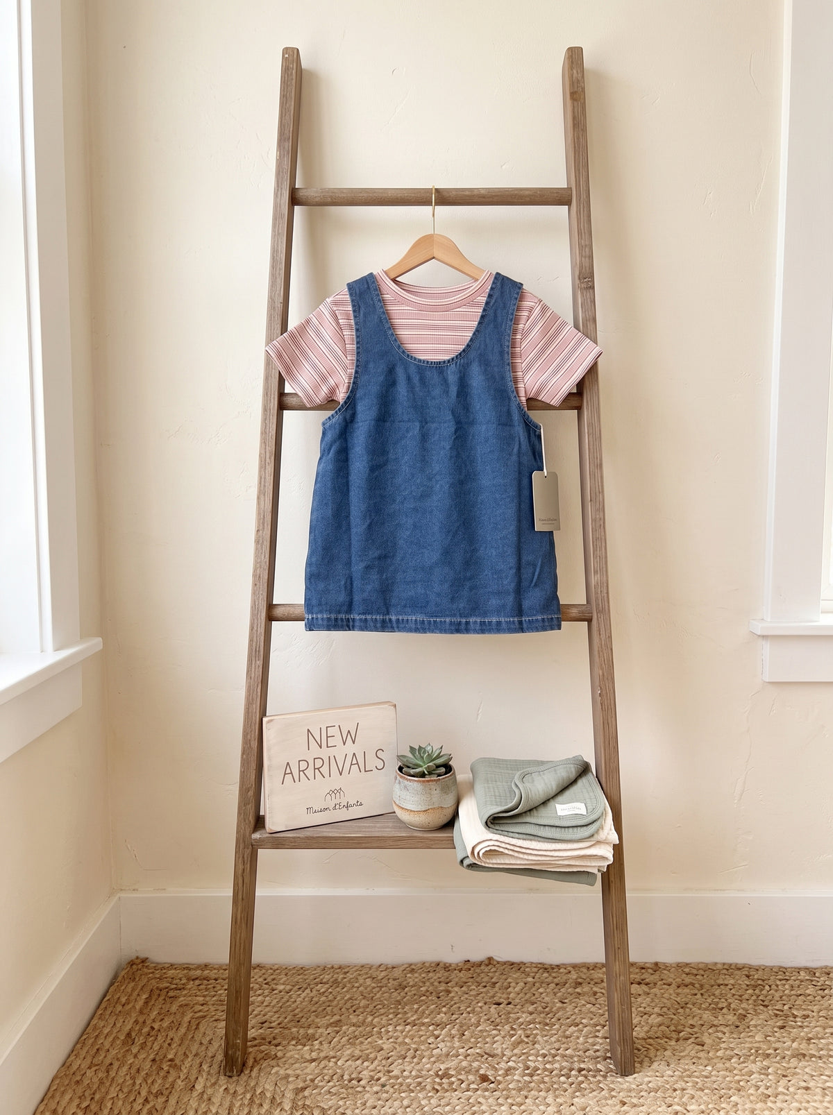 🩵 Stripe Tee & Denim Overall Dress Set