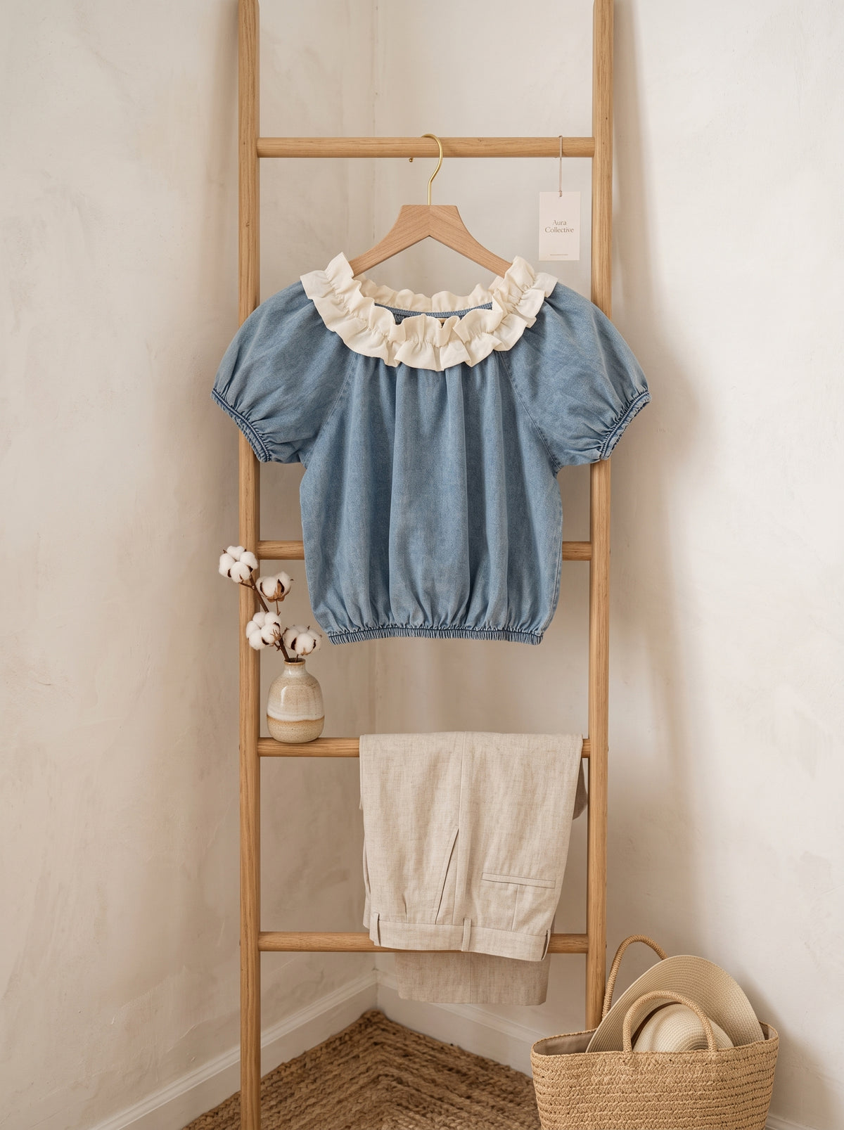 Baby Girl Ruffle Collar Denim Top