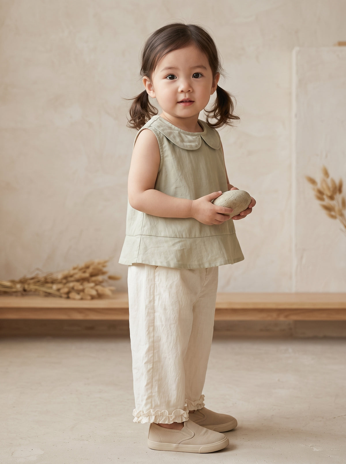 Peter Pan Collar Top & Ruffle Shorts Set