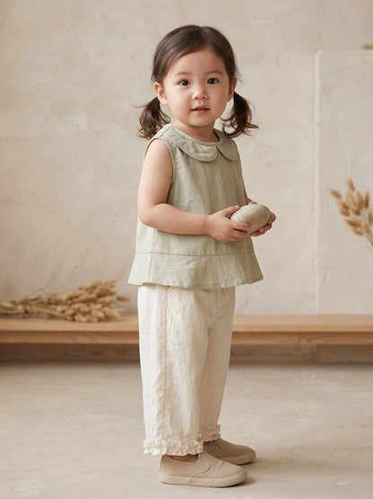 Peter Pan Collar Top & Ruffle Shorts Set