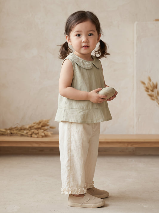 Peter Pan Collar Top & Ruffle Shorts Set