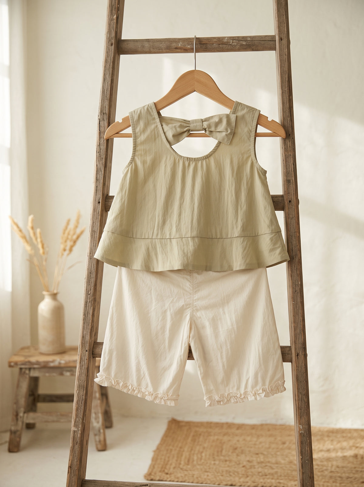 Peter Pan Collar Top & Ruffle Shorts Set