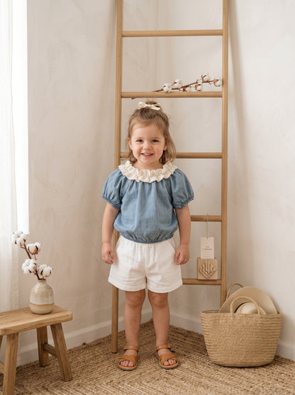 Baby Girl Ruffle Collar Denim Top