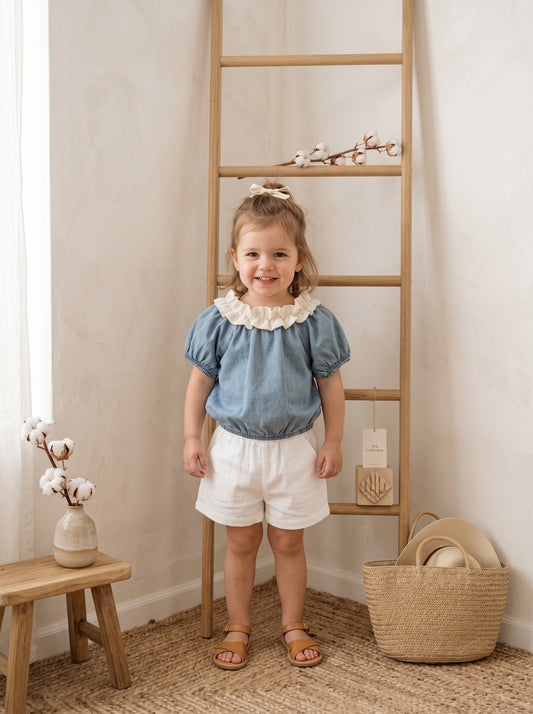 Baby Girl Ruffle Collar Denim Top