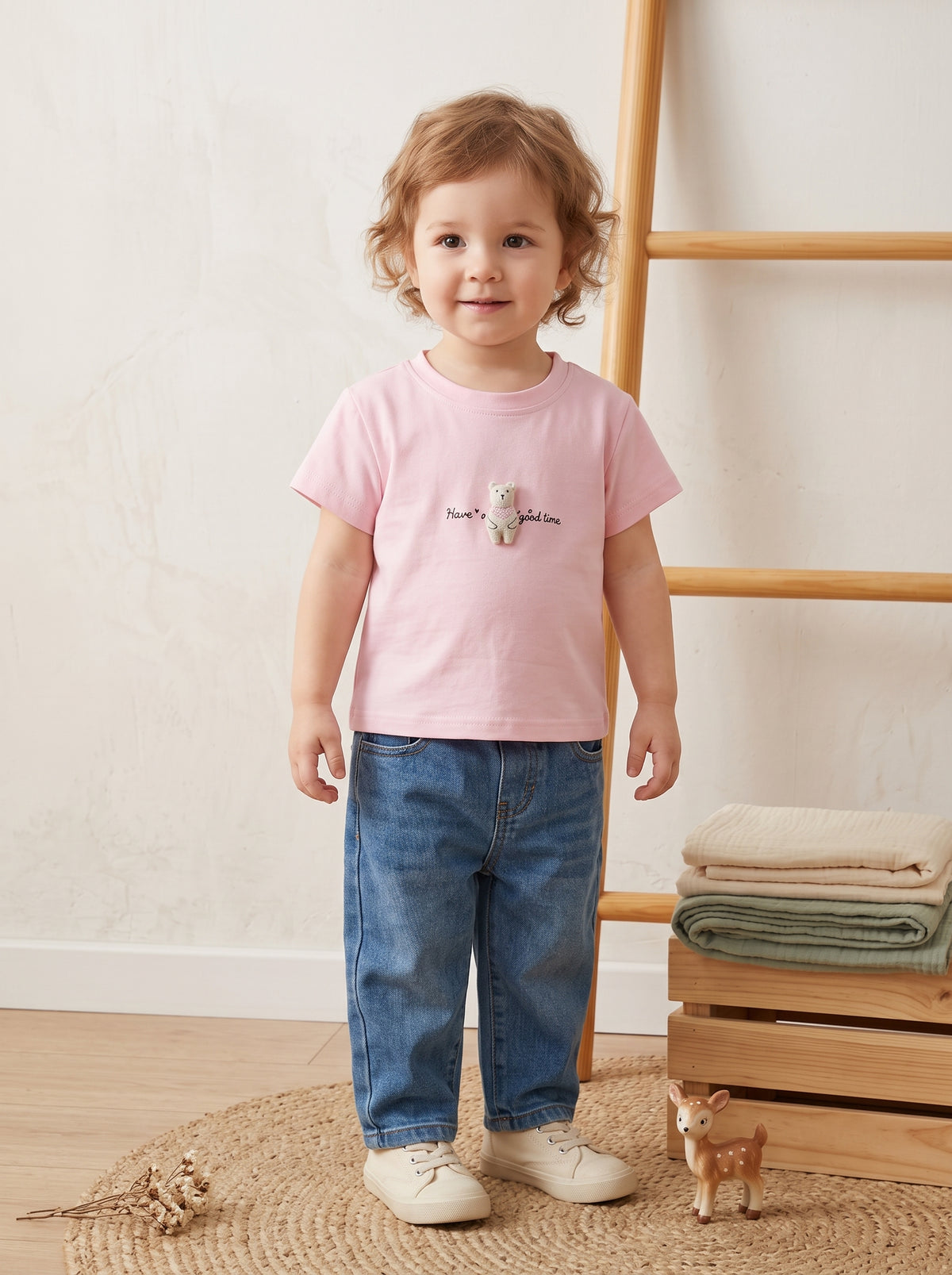 Pink Bear Print Cotton T-Shirt