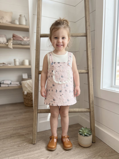Girls' Pink Printed Pinafore Dress Set
