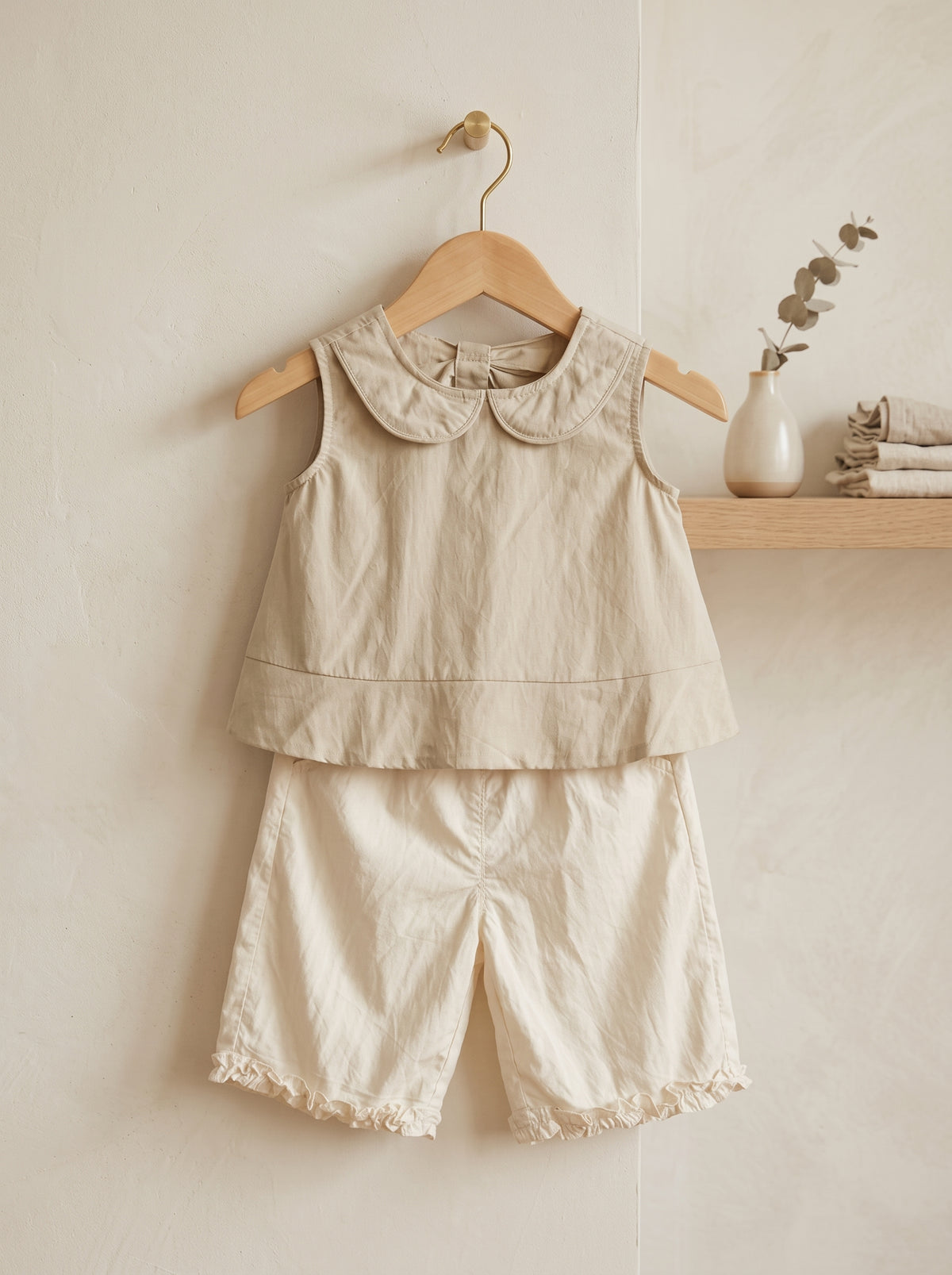 Peter Pan Collar Top & Ruffle Shorts Set