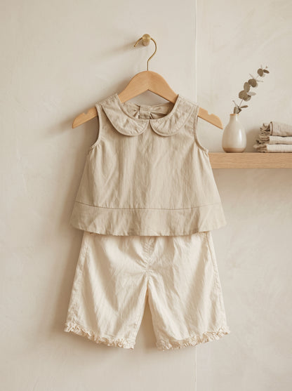 Peter Pan Collar Top & Ruffle Shorts Set