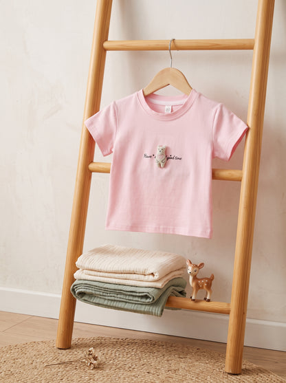 Pink Bear Print Cotton T-Shirt