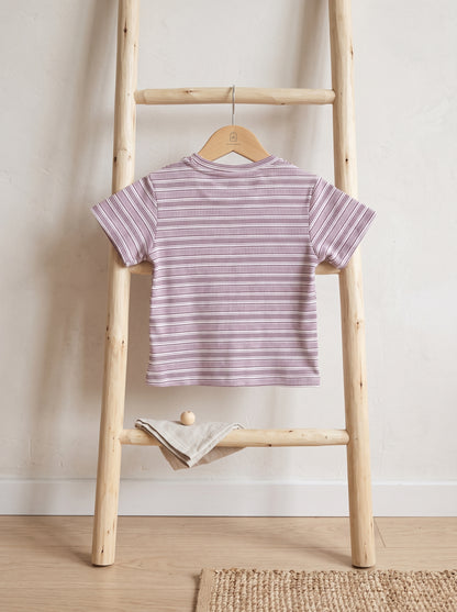 🩵 Stripe Tee & Denim Overall Dress Set