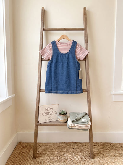 🩵 Stripe Tee & Denim Overall Dress Set