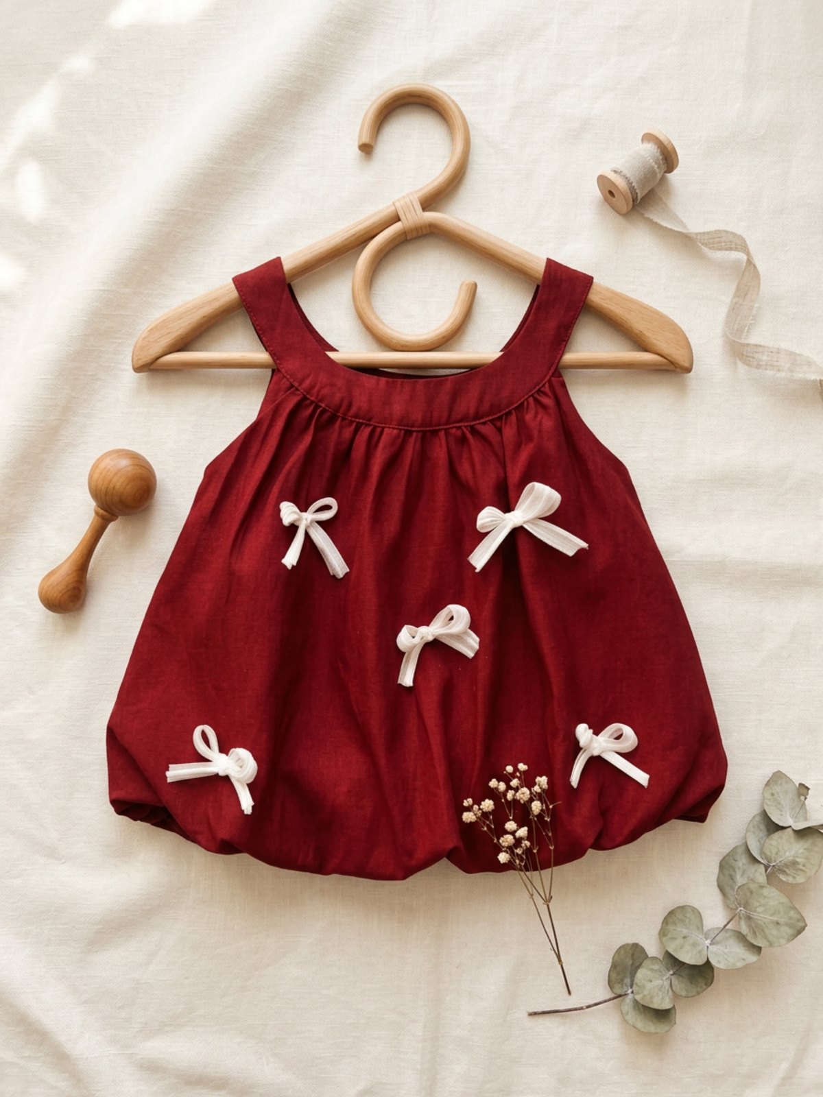 Charming Bow-Detail Red & White Two-Piece Set