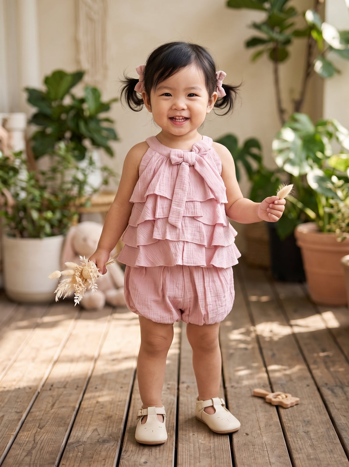 Dusty Pink Tiered Ruffle Halter Set