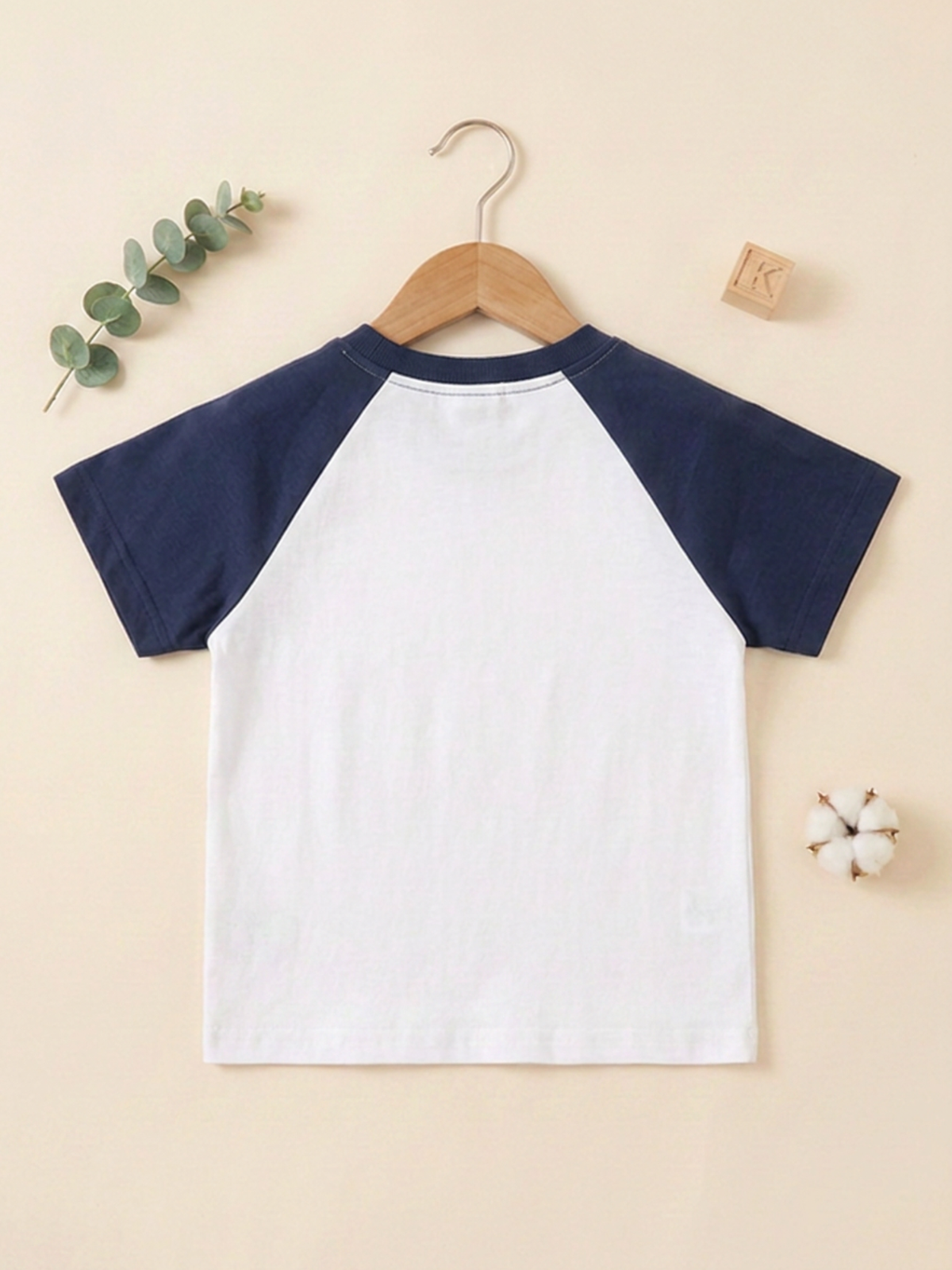 Girl's Bear Buddy Raglan Toddler T-Shirt – White & Navy Blue