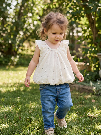 Cream Floral Balloon Top