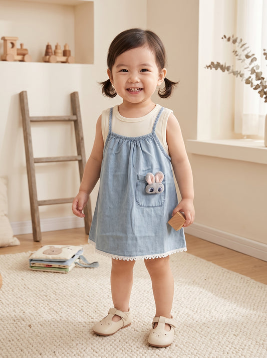 Bunny Pocket Denim Pinafore Dress