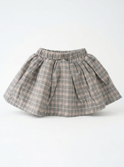 Girls' Baby Blue Polo Top & Grey Plaid Skirt Set